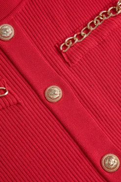 MICAS Knit Dresses-Solid Chain Pocket Knit Mini Dress RED