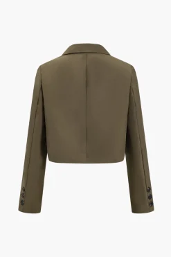 MICAS Blazers|Outerwear-Solid Crop Button Blazer