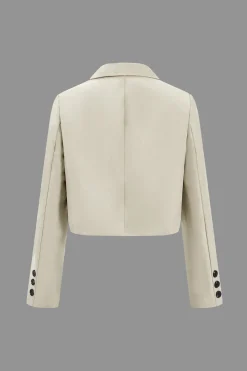 MICAS Blazers|Outerwear-Solid Crop Button Blazer