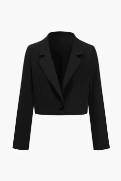 MICAS Blazers|Outerwear-Solid Crop Button Blazer