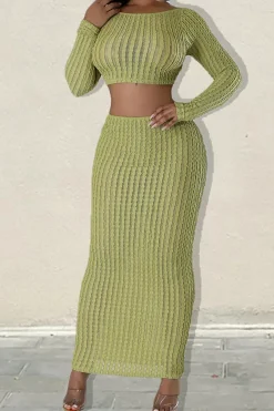 MICAS Skirt Sets-Solid Crossed Backless Top And Skirt Set LIGHT GREEN