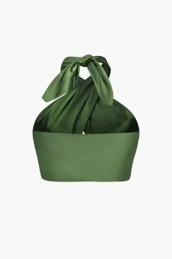 MICAS Pant Sets|Vacation Sets-Solid Crossed Backless Top And Wide Leg Trousers Set GREEN