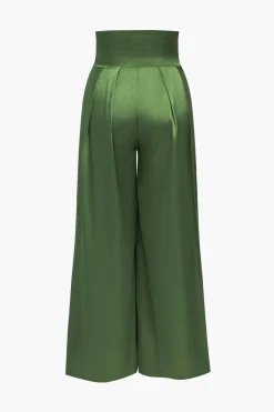 MICAS Pant Sets|Vacation Sets-Solid Crossed Backless Top And Wide Leg Trousers Set GREEN