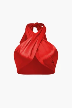 MICAS Pant Sets|Vacation Sets-Solid Crossed Backless Top And Wide Leg Trousers Set GREEN