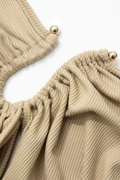 MICAS Skirt Sets-Solid Cut Out Crop Tank Top And Ruched Split Midi Skirt Set KHAKI