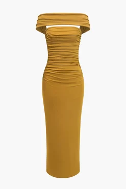 MICAS Midi Dresses-Solid Cut Out Halter Midi Dress OCHRE