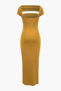 MICAS Midi Dresses-Solid Cut Out Halter Midi Dress OCHRE