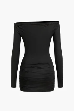 MICAS Long Sleeve Dresses|Mini Dresses-Solid Cut Out Mini Dress BLACK