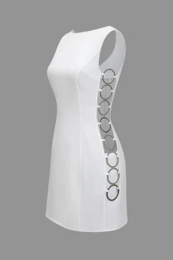 MICAS Mini Dresses-Solid Cut Out Ring Side Mini Dress WHITE