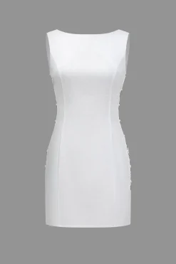 MICAS Mini Dresses-Solid Cut Out Ring Side Mini Dress WHITE