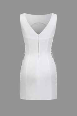 MICAS Mini Dresses-Solid Cut Out Ring Side Mini Dress WHITE