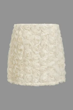 MICAS Skirts-Solid 3D Floral Texture Zipper Mesh Mini Skirt BEIGE