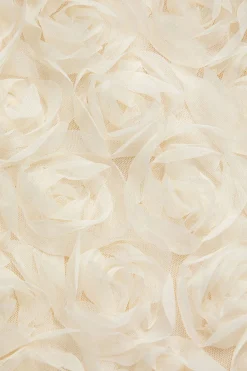 MICAS Skirts-Solid 3D Floral Texture Zipper Mesh Mini Skirt BEIGE