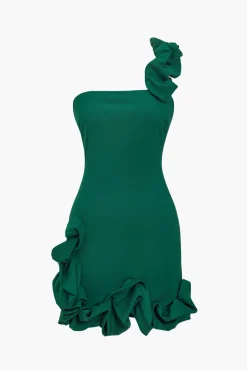 MICAS Mini Dresses-Solid 3D Ruffle Mini Dress GREEN