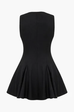 MICAS Mini Dresses-Solid Double Breasted V-Neck Mini Dress BLACK