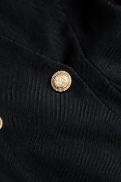 MICAS Mini Dresses-Solid Double Breasted V-Neck Mini Dress BLACK