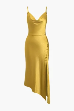 MICAS Maxi Dresses-Solid Draped Cowl Neck Maxi Dress PURE GOLD