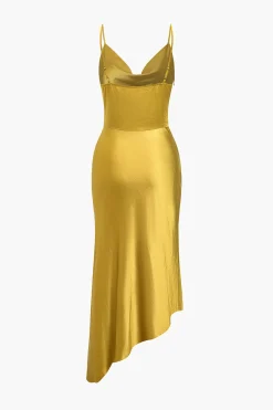 MICAS Maxi Dresses-Solid Draped Cowl Neck Maxi Dress PURE GOLD