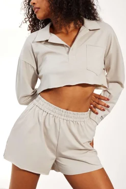 MICAS Short Sets-Solid Drawstring Frayed Shorts Set KHAKI