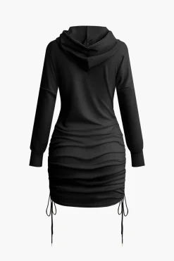 MICAS Long Sleeve Dresses|Mini Dresses-Solid Drawstring Hooded Mini Dress
