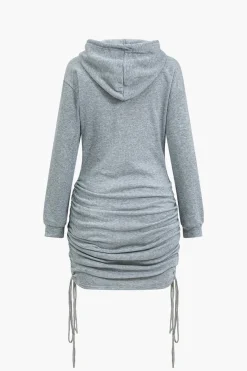 MICAS Long Sleeve Dresses|Mini Dresses-Solid Drawstring Hooded Mini Dress
