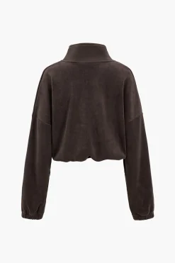 MICAS Outerwear|Outerwear-Solid Drawstring Mock Neck Zipper Jacket COFFEE