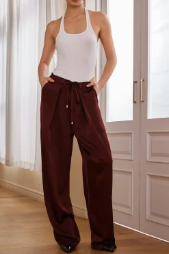 MICAS Pants-Solid Drawstring Trousers BROWN