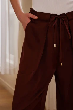 MICAS Pants-Solid Drawstring Trousers BROWN