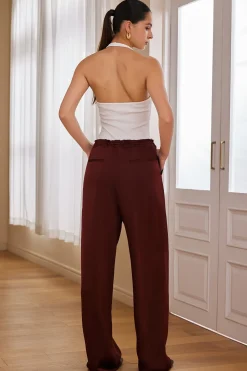 MICAS Pants-Solid Drawstring Trousers BROWN