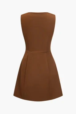 MICAS Mini Dresses-Solid Fake Pocket Mini Dress