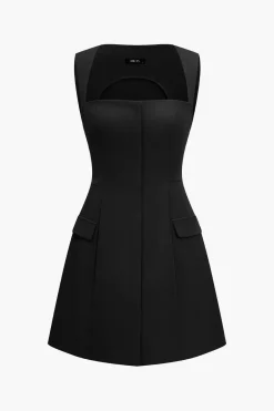 MICAS Mini Dresses-Solid Fake Pocket Mini Dress