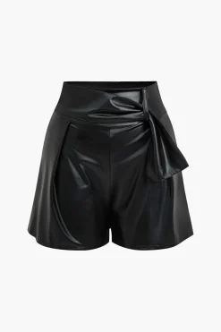 MICAS Shorts-Solid Faux Leather Asymmetrical Zipper Shorts
