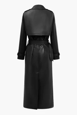 MICAS Outerwear|Outerwear-Solid Faux Leather Button Pocket Belted Coat