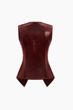 MICAS Outerwear|Outerwear-Solid Faux Leather Button Vest