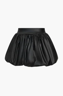 MICAS Skirts-Solid Faux Leather Ruched Puff Skirt