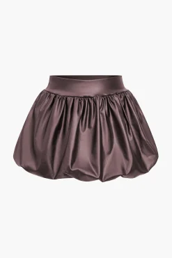MICAS Skirts-Solid Faux Leather Ruched Puff Skirt