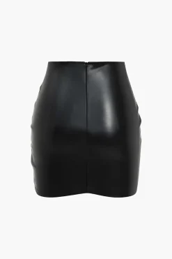MICAS Skirts-Solid Faux Leather Ruched Skirt