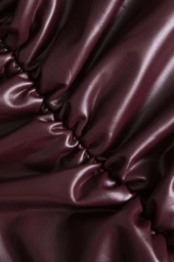 MICAS Skirts-Solid Faux Leather Ruched Skirt BURGUNDY