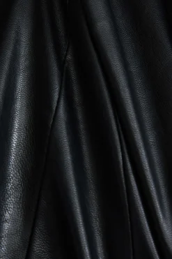 MICAS Skirts-Solid Faux Leather Ruched Skirt BLACK