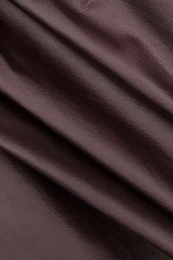 MICAS Mini Dresses-Solid Faux Leather Ruched Mini Dress BURGUNDY