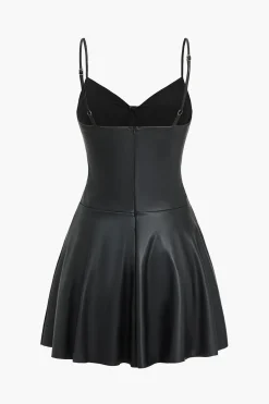 MICAS Mini Dresses-Solid Faux Leather Slip Bustier Mini Dress BLACK