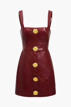 MICAS Mini Dresses-Solid Faux Leather Strap Mini Dress BURGUNDY