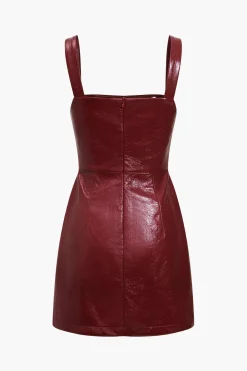 MICAS Mini Dresses-Solid Faux Leather Strap Mini Dress BURGUNDY