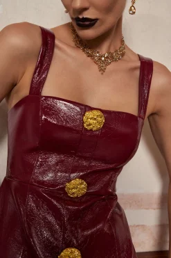 MICAS Mini Dresses-Solid Faux Leather Strap Mini Dress BURGUNDY