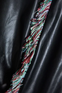 MICAS Pants-Solid Faux Leather Trousers With Fringe BLACK