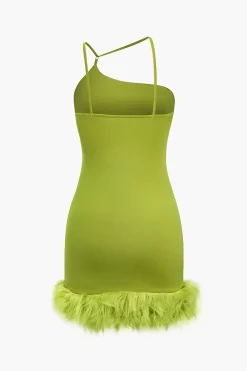 MICAS Mini Dresses-Solid Feather Detail Backless Mini Dress LIME