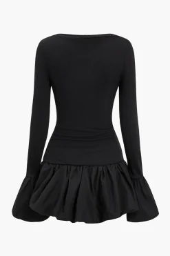 MICAS Long Sleeve Dresses|Mini Dresses-Solid Flared Mini Dress BLACK