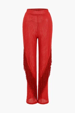 MICAS Pant Sets-Solid Fringe Backless Asymmetrical Trouser Set
