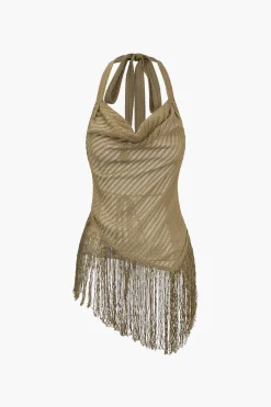 MICAS Pant Sets-Solid Fringe Backless Asymmetrical Trouser Set