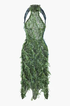 MICAS Midi Dresses-Solid Fringe Backless Midi Dress Contrast Color